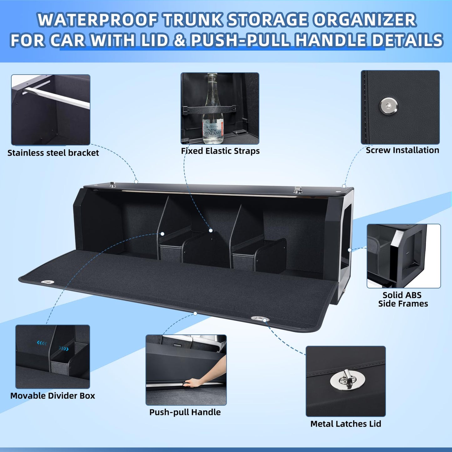 CarCrate Car Trunk Organizer, Waterproof SUV Organizer Trunk Storage with Lid & Handle, Extra Large Leather Callapsible Cargo Organizers, Durable Car Storage Box for Ford Jeep (40.5''*11.4''*12.2'')