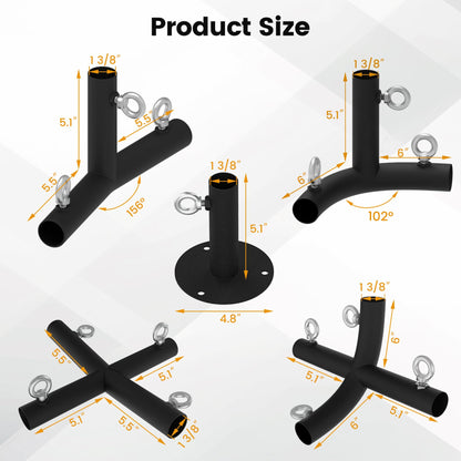 Neorexon 1 3/8'' Canopy Fittings for 6 Leg Carport Frame Parts, Black Canopy Pipe Fittings with Eye Bolts, Carport Frame Kit Low Peak Connectors with 156 Degree Angle(15Pcs)