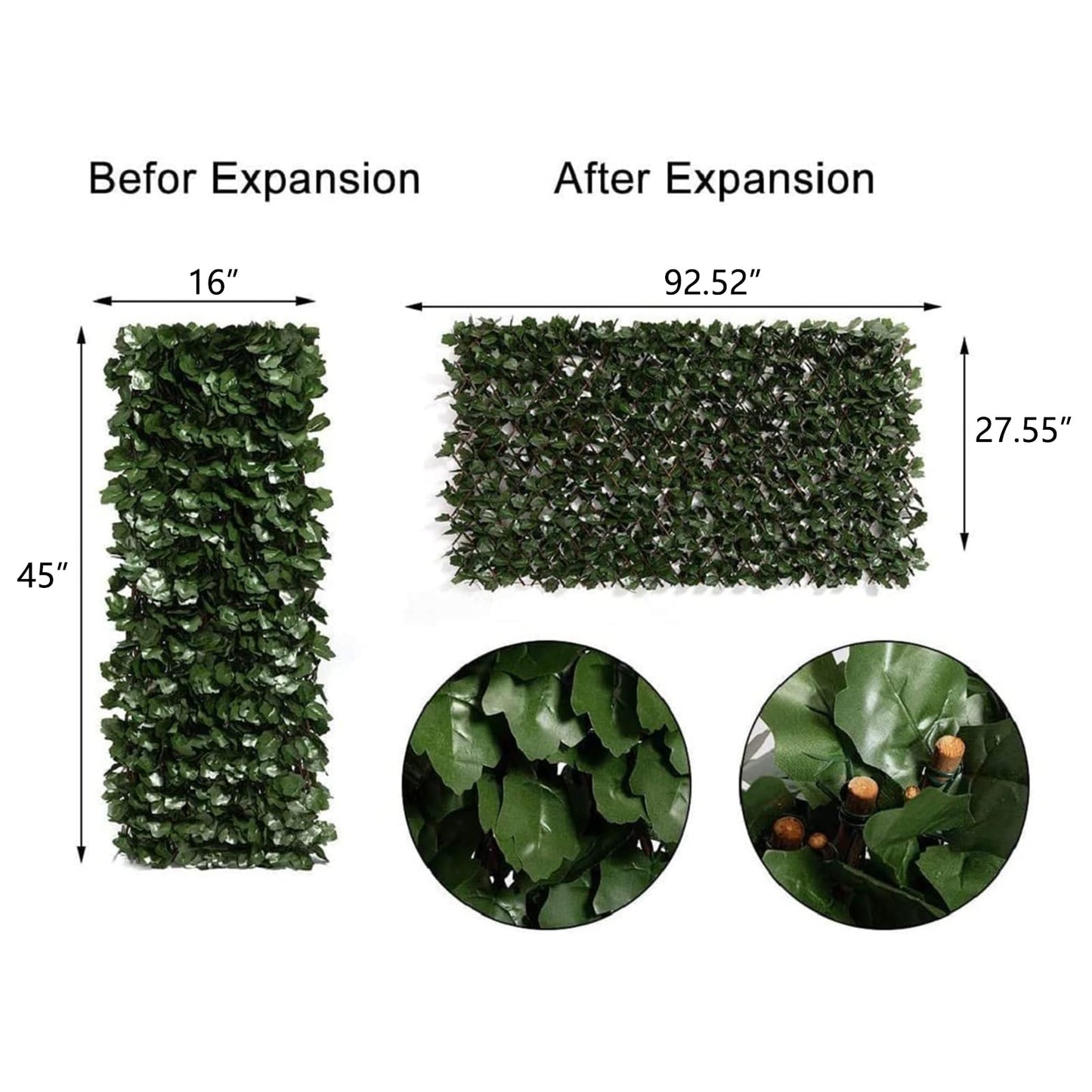 DOEWORKS Expandable Fence Privacy Screen for Balcony Patio Outdoor(Double Sides Leaves), 2PCS Faux Ivy Fencing Panel for Backdrop Garden Backyard Home Decorations
