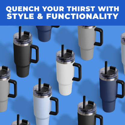 Gifts by Design 10 Ct of 40 Oz Intrepid Stainless Steel Tumbler with Lid, Straw & Handle – Gray – Customizable Insulated Cups for Water, Coffee, Hot & Iced Drinks – Great for DIY, Events, Work
