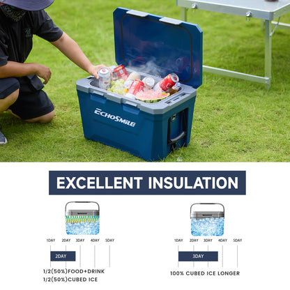 EchoSmile 35 Quart Insulated Cooler, Outdoor Portable Hard Cooler Ice Chest Box w/ 2 Cup Holders, Drain Plug, Bottle Opener, 3-Day Ice Retention for Camping, Beach, and Picnic,Navy