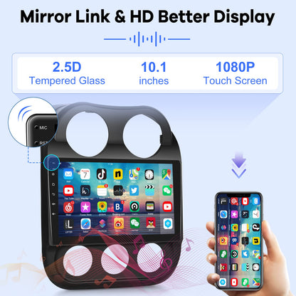 [2G+32G] Car Radio for Jeep Compass Patriot 2010-2016, 10.1 inch Android 11 Touch Screen Stereo, Carplay/Android Auto/Mirror Link/1080P/SWC/Bluetooth/WiFi + AHD Backup Camera for Jeep Compass