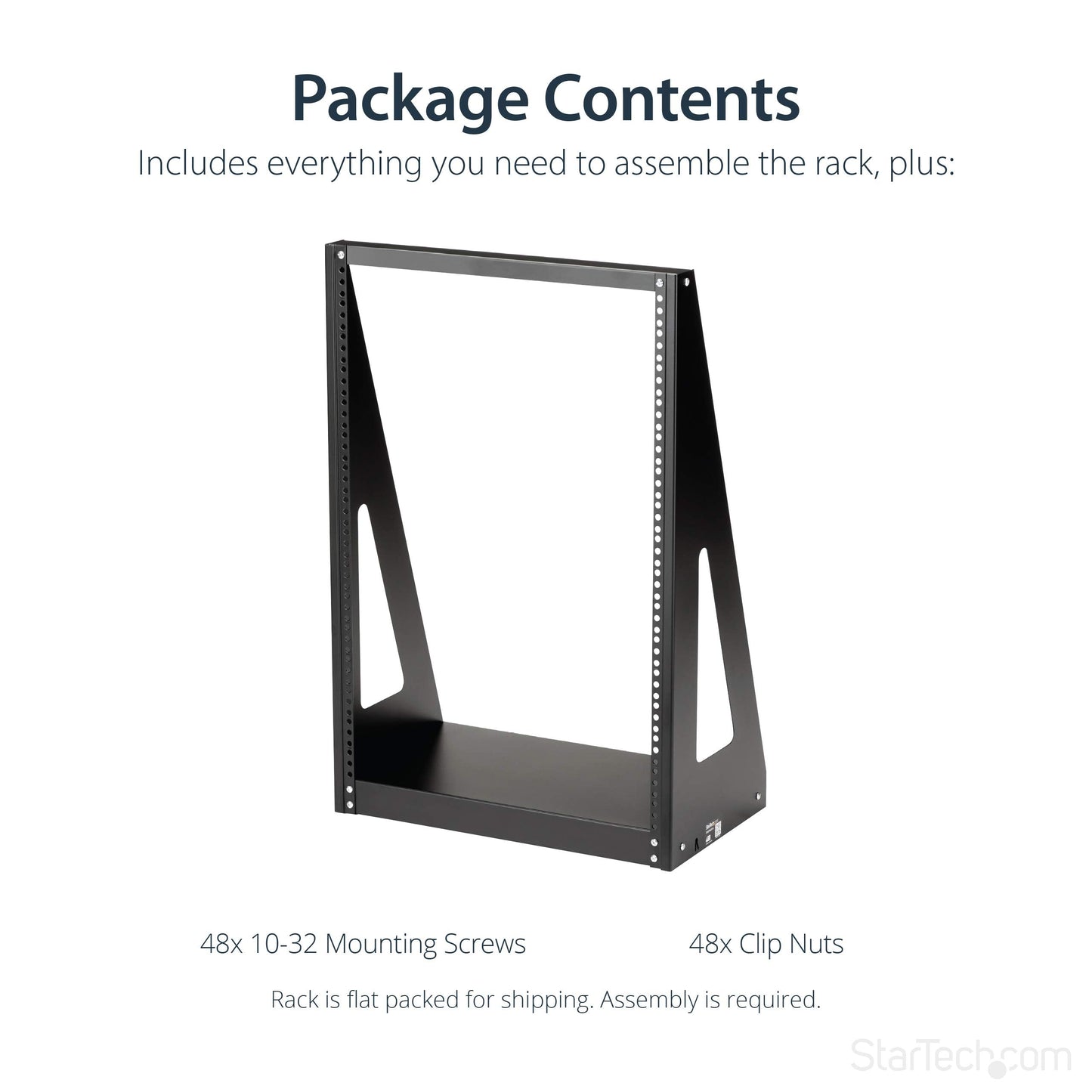 StarTech 16U 2-Post Open Frame Desktop Server Rack, 19in Compact Space-Saving Floor IT Rack with 350lb (160kg) Weight Capacity