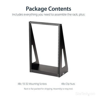 StarTech 16U 2-Post Open Frame Desktop Server Rack, 19in Compact Space-Saving Floor IT Rack with 350lb (160kg) Weight Capacity