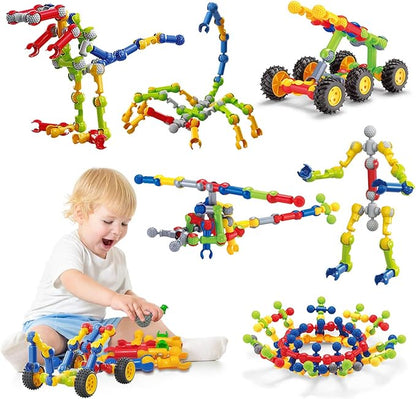 Kids Building Kit STEM Toys 110 Pcs Educational Construction Engineering Building Blocks DIY Learning Set for Ages 3-10 Year Old Boys Girls Best Gift for Children Creative Games Fun Play