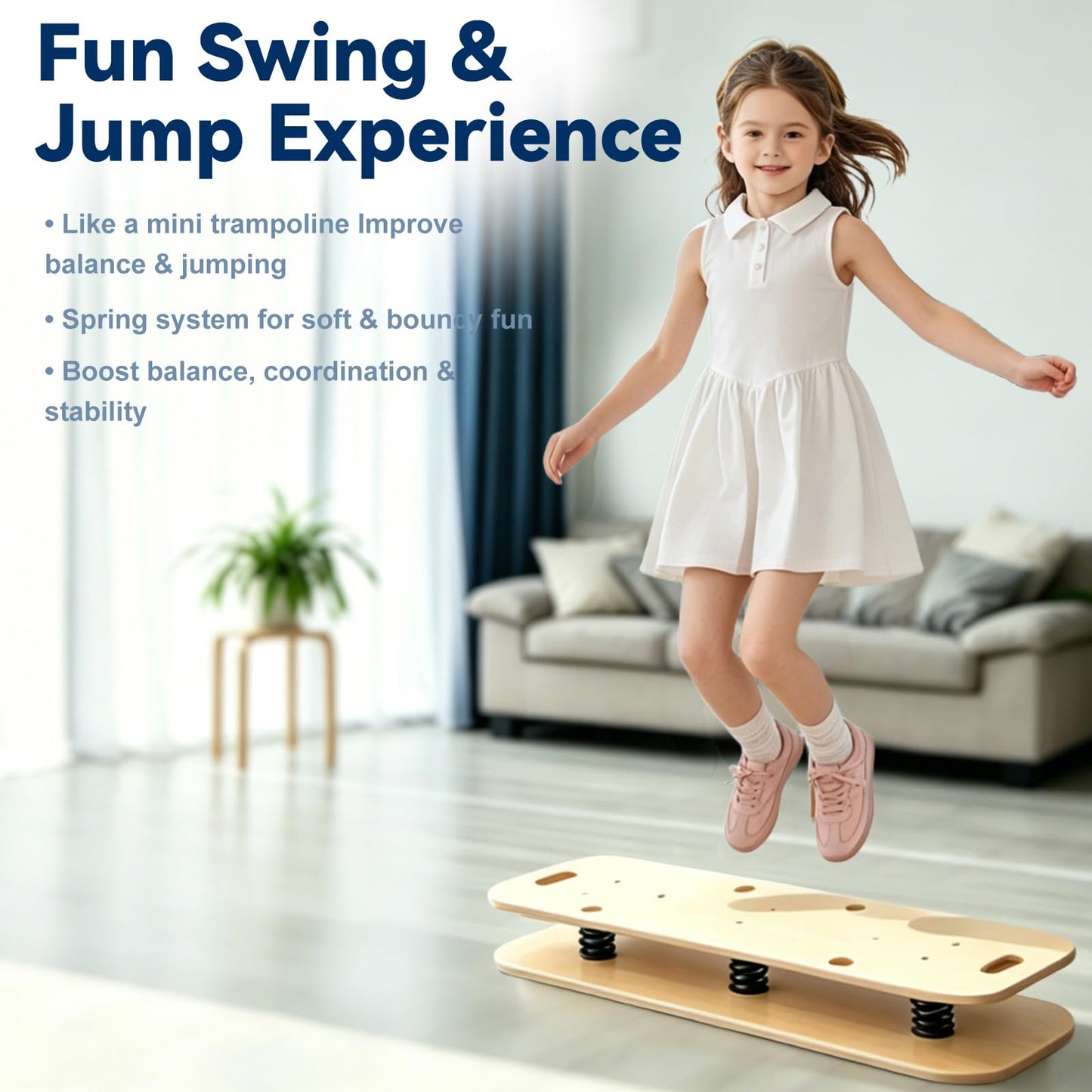 Wooden Balance Board & Wobble Board with Spring System, Adjustable Balance Board for Standing Desk, Stability Trainer for Physical Therapy, Core Strength, Posture Improvement & Home Office Use