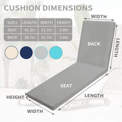 Iheqard Outdoor Chaise Lounge Cushions for Patio, 72"x22"x3" Lounge Chair Cushions Set of 2, Waterproof Replacement Seat Cushions for Outdoor Furniture