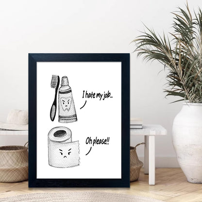 Skiennix Kids Bathroom Decor - Black and White Framed Art Print | Funny Toilet Paper & Toothbrush Design