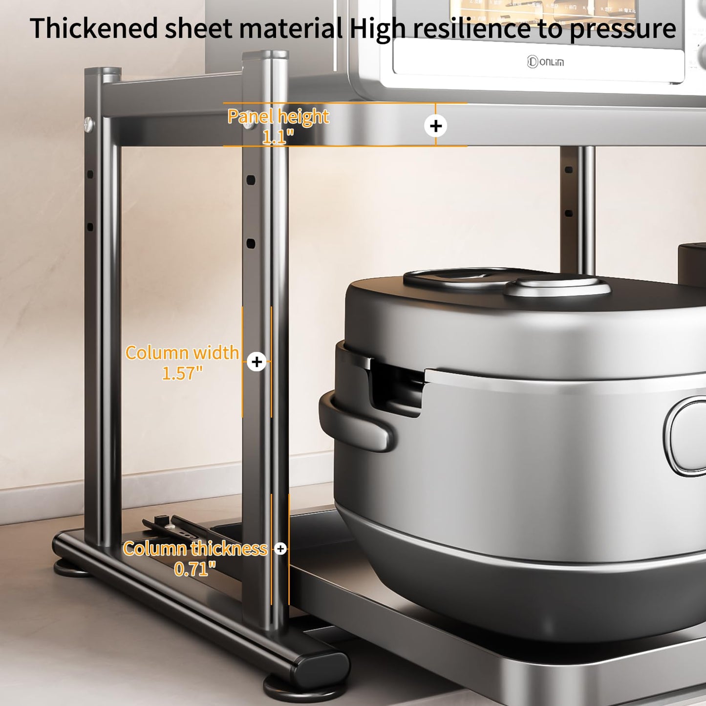 PureBox Adjustable Height Microwave Stand, Heavy Duty Metal Kitchen Appliance Shelf with Slide Out Storage for Air Fryer, Coffee Maker & Small Appliances