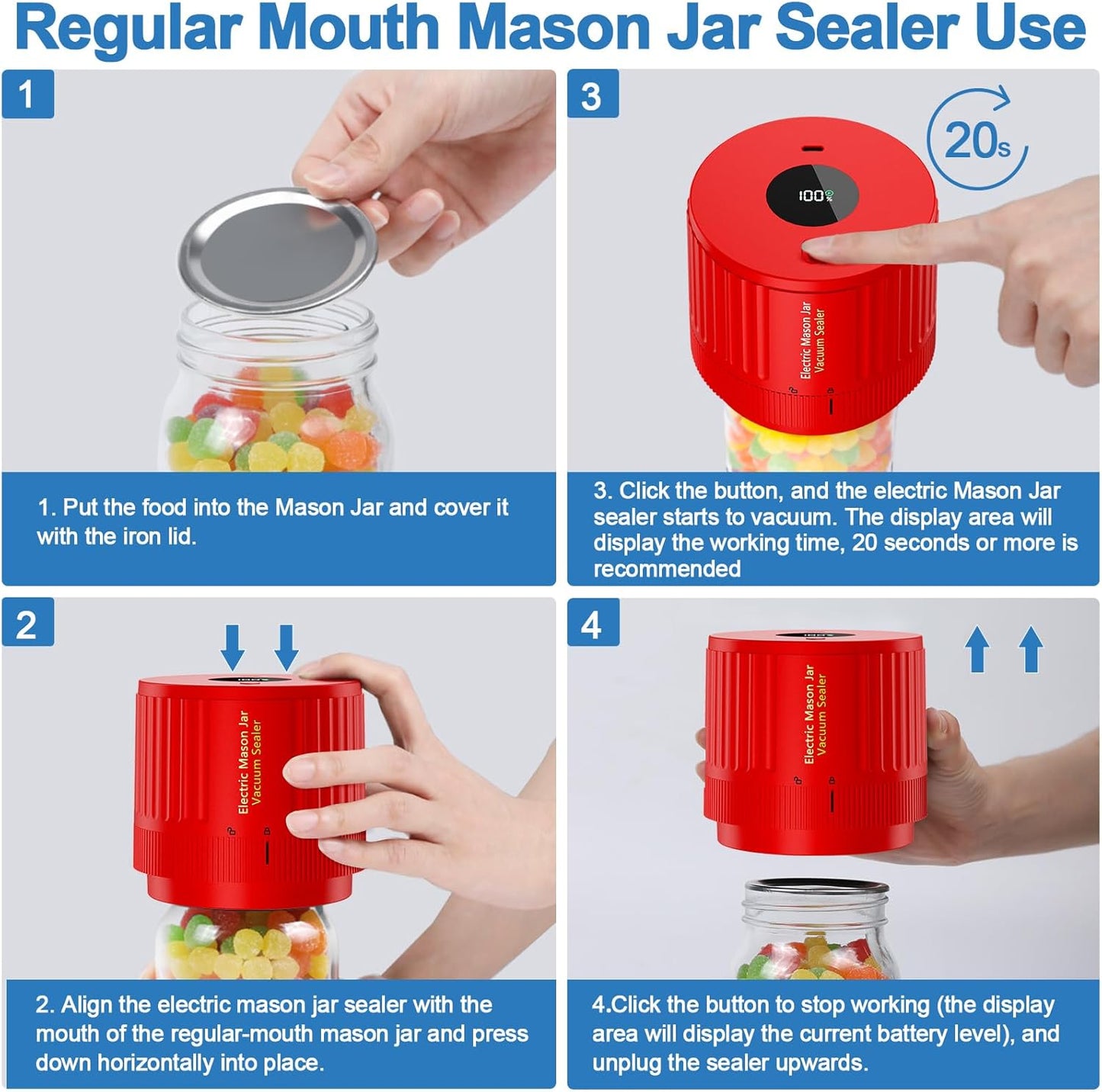 LOVE MOMENT Electric Mason Jar Vacuum Sealer Kit - Black & Red | Preserve Food Freshness