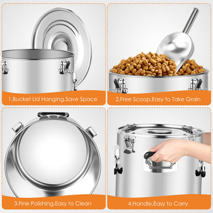 Stainless Steel Dog Food Storage Container,50LB/55LB Airtight Dog Food Storage Container with Lid to Keep Fresh,Easy Clean Large Pet Food Storage Container with Scoop for Cat Food,Chicken Feed,Rice