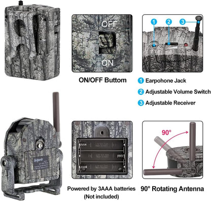 Wireless Hunting Alarm Kits 300m Long Range Night Vision Motion Detector for Deer Hog etc. Hunting/Travel/Warning 360 Degree Waterproof Security Sensor with Receiver for Camp Farm Home Surveillance