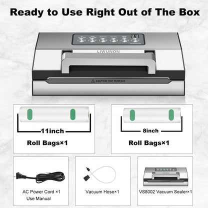 Upgraded Precision Fast-Vacuum Sealer, LIWUNON Commercial Full Automatic Food Vacuum Sealer Machine, Double Heat Seal, Built-in Cutter&Bag Storage, Powerful Food Vacuum Saver, 2 Bag Rolls&hose