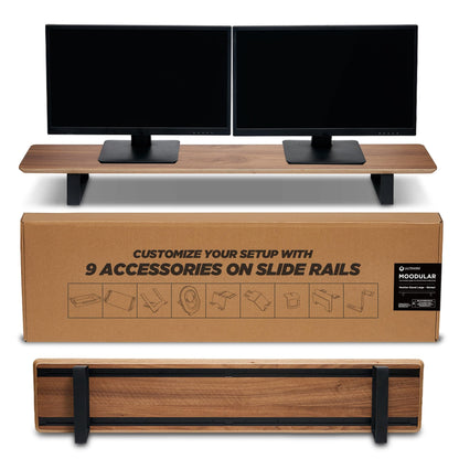 ULTRARM Moodular Wooden Monitor Stand 45.6” (116cm) Large Desk Organizer with Metal Slide Rails for Drawer, Tray, Laptop, Tablet, Phone & Headphones Customizable Riser for Organized Workspace Walnut