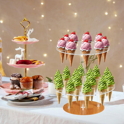 ELEGICKLIP Acrylic Ice Cream Cone Holder 23 Holes 2 Tiers Stand Clear Cupcake Stand Display Rack for Birthday Parties Weddings Christmas