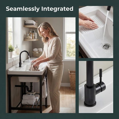Freestanding Laundry Utility Sink, 28.3" x 19" x 32.3" Ceramic Utility Sink with Washboard Set with Bracket and Drain Kit for Laundry Room, Utility Room, Garage, Basement, Outdoor and Indoor
