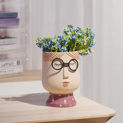 DiliComing Large Face-Planter for Indoor Plants - 8.3 Inch Porcelain Vase, Succulent Pot 5.8 x 6.1 x 8.3 Inches (No Drainage Hole)
