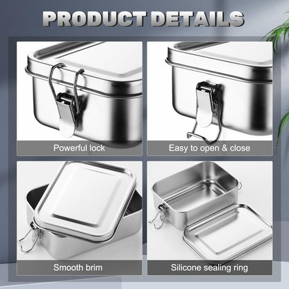 Umigy 4 Pcs Stainless Steel Food Containers 1000 ml Metal Bento Lunch Box Stainless Steel Food Storage Containers, Lockable Clips to Leak Proof, Reusable Dishwasher Snack Boxes for Work