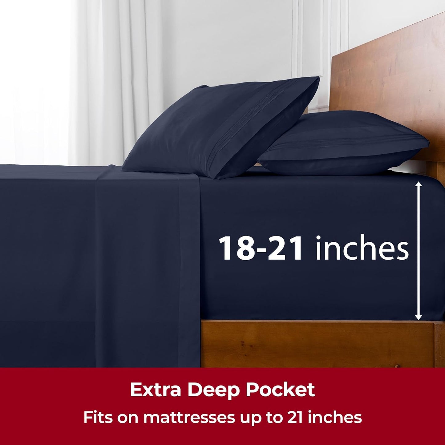 Mellanni Extra Deep Queen Sheets - Hotel Luxury Bedding Set | Ultra Soft, Cooling, Wrinkle-Resistant (Navy Blue)