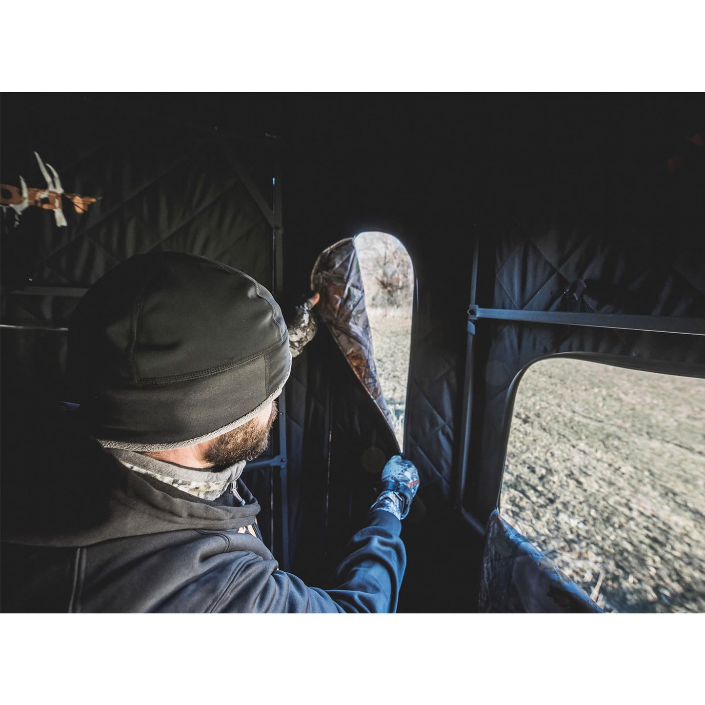 Muddy Soft Side 360 Resistant Heavy-Duty Powder Coated Steel Hunting Blind - Insulated Fabric Walls, Floor Pad, Silent Zipper Window System w/Sliding Mesh Backing - 10ft Deluxe Tower Platform