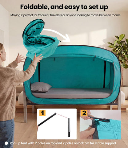 ANC POP Bed Tent Twin Bed Canopy Portable Dream Tent for Adult Indoor Sleeping Tents with 2 Doors Breathable Private Space Tents, Teal