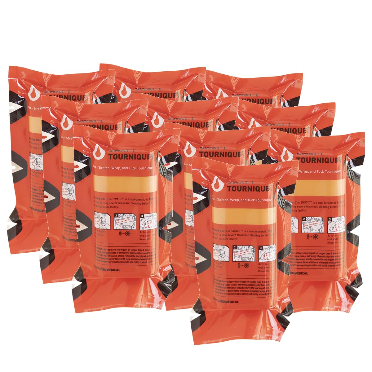 SWAT-T Tourniquet Orange by Safeguard Medical, Emergency First Aid Equipment for Massive Hemorrhage Control Made in The USA (Pack of 10)