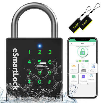 Pothunder Heavy Duty Smart Padlock, Outdoor Padlock with Key Code and RFID, Weatherproof Biometric Digital Lock for Gate, Sheds, Fence, Garage, Locker, Storage Unit