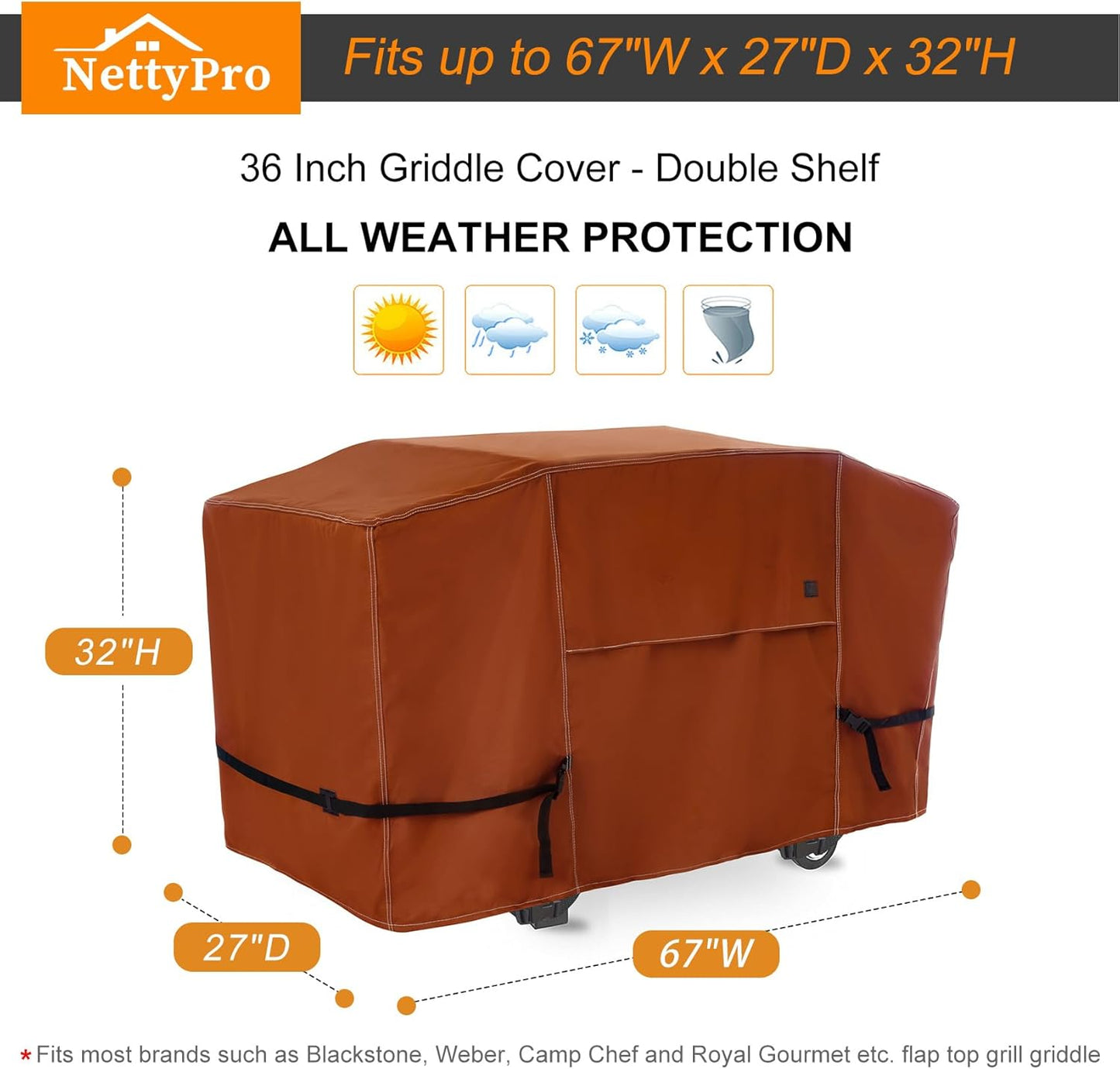 NettyPro Griddle Cover - Waterproof Heavy-Duty Protection for 36-Inch Blackstone Grill | Brown
