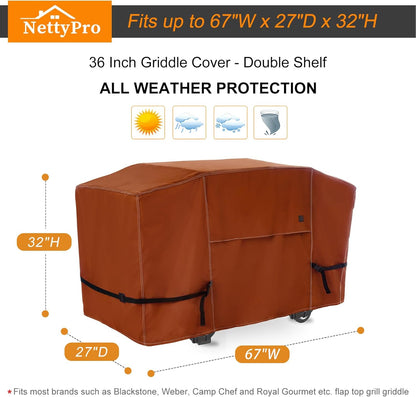 NettyPro Griddle Cover - Waterproof Heavy-Duty Protection for 36-Inch Blackstone Grill | Brown