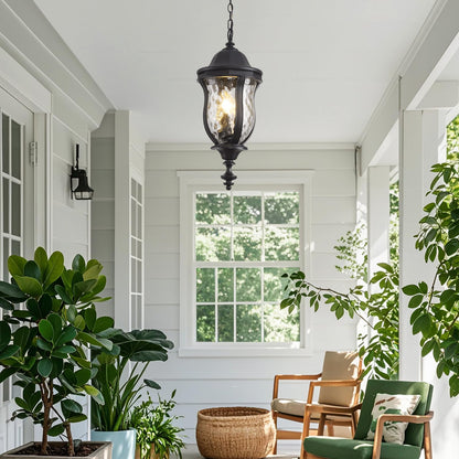 Smeike Large Outdoor Pendant Light Fixtures, 23.6'' Exterior Hanging Lantern Porch Light Adjustable, Black Hanging Lamp Farmhouse Exterior Chandelier Ceiling Mount for Entrance Patio