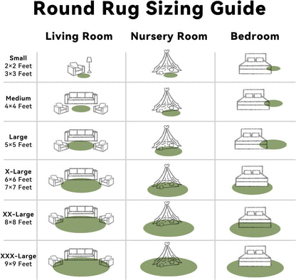 OLANLY Green Round Area Rug - Soft, Fluffy, Machine Washable 8 ft Circle Carpet for Bedroom & Living Room