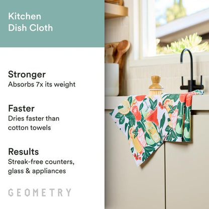GEOMETRY Dishcloth – Spring & Summer Collection – Quick-Dry, Ultra-Absorbent, Reusable Microfiber Kitchen Towels for Drying & Cleaning - Summer Refreshments - 3 Pack