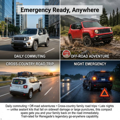 Spare Tire Kit Compatible with 2018-2023 Jeep Renegade | 145/85R18 Compact Donut Spare | Complete Roadside Kit Includes Scissor Jack, Lug Wrench & Storage Bag – Fits Under Trunk Floor