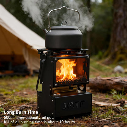 HAIGE Portable Oil Lantern & Stove: Outdoor Camping Fuel Lamp for Lighting, Cooking and Warming | Compact, Black