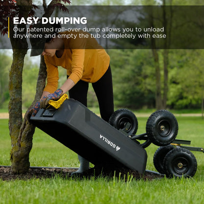 Gorilla Carts Heavy-Duty Dump Cart, Patented Quick-Release Dumping, Steel Frame, 600 lb Capacity, No-Flat 10-Inch Tires, Utility Wagon for Garden, Yard, Beach