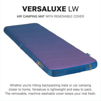 Exped Versaluxe Sleeping Pad – Backpacking & Car Camping Air Mat with Removable Machine Washable Cover, R-Value 2.4, 3-Season, Lightweight, Includes Pump Bag, Ocean, LW