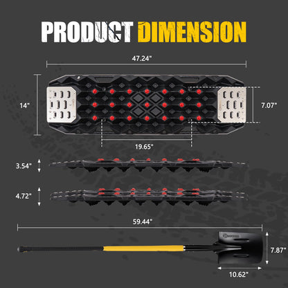 BUNKER INDUST Traction Board Recovery Kit, 2 Pcs Gen 11 Recovery Track with Carry Bag, Side Mount Bracket Kit with Lock, 1 Pcs 59 inch Square Shovel for Garden,Digging,Camping, 4x4 Off-Road