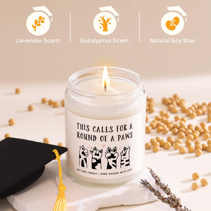 Petalsun Graduation Gifts for Her, Him- Cute Paws Grad Candle- 2026 Funny College, Masters Degree, Phd, Nurse, High School Grad Gifts for Cat Lovers, Graduation Party Decorations, Lavender Scented 7oz