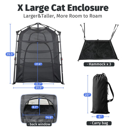 Catio Outdoor Cat Enclosure Pop up Cat Tower Tent Cat Playpen w/Breathable Mesh Portable Catio Kitten Pet Animal Play Pen Indoor Enclosed Kitty Patio Balcony Camping(Square,XL)