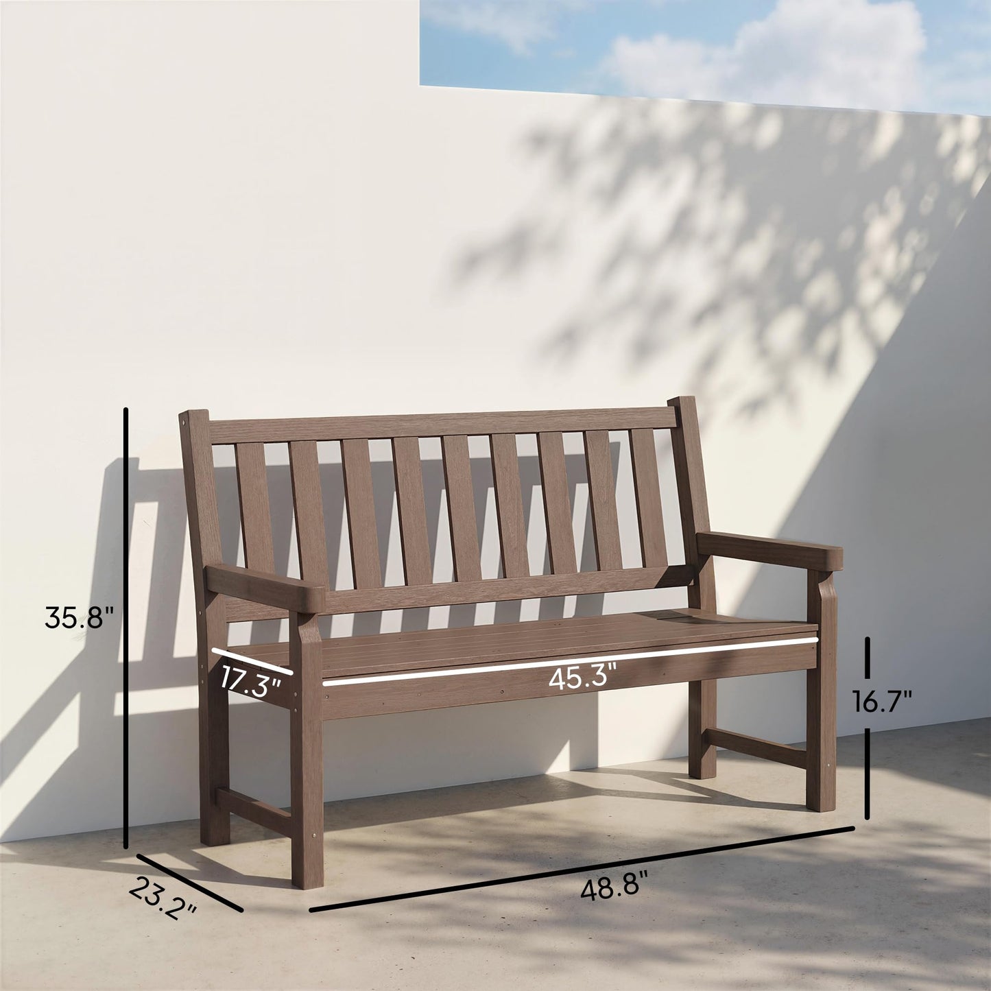 Outsunny Outdoor Bench, 49" All-Weather HDPE Garden Bench, 2-Person Patio Loveseat with 528 lbs Capacity, Curved Seat for Backyard, Park, Porch, Lawn, Park, Brown