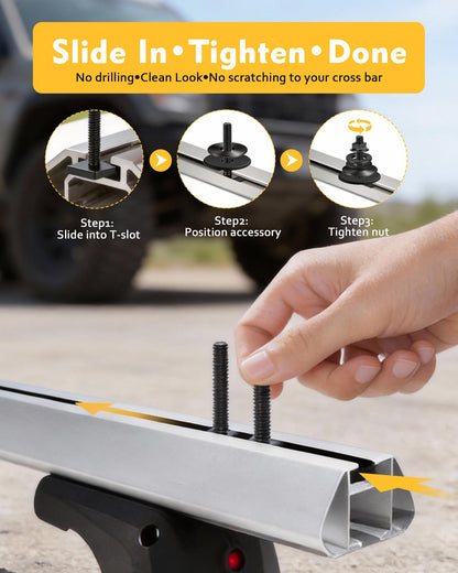 T Slot Bolts for Roof Rack Cross Bars, Platform, Cargo Basket, Stainless Square T Track Bolt Adapter to Secure Bike/Ski/Kayak Rack, Solar Panel, Awning, 4mm Thick