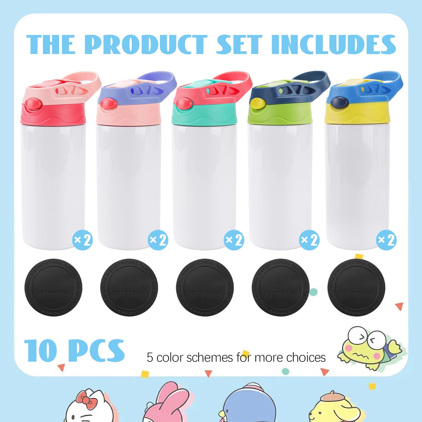 Joyclub Bundle of 10 Pack 12oz Kids Sublimation Tumbler Water Bottle and 25 Pack 20 oz Sublimation Tumblers Flat Edge Cups