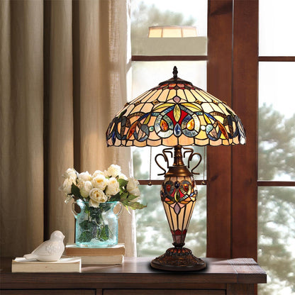 Chloe Lighting Tiffany-Style Table Lamp, 3 Light, Dark Bronze, 16in Wide, Multicolor Glass, Model CH3T353BV16-DT3