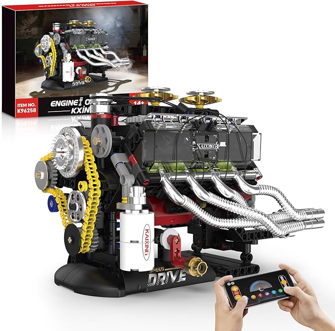 HIGH GODO V8 Engine Model Kit that Runs Mini Engine Building Set Visible Car Engine Model Kits with Motor Lights &amp App Control STEM Toys Gifts for Adults Teens Age 14+ (659 PCS)