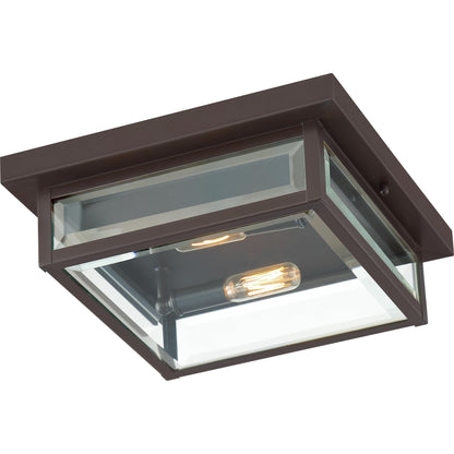 Quoizel Westover 12" Outdoor Flush Mount Ceiling Light, 2-Light Western Bronze with Clear Beveled Glass, E12 Base, ETL Damp Rated