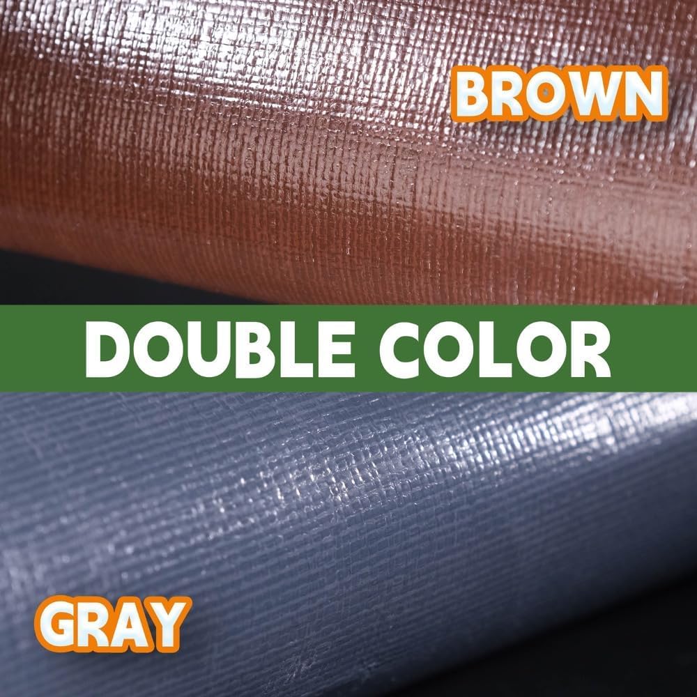 RAINDEWAY 12x30 Feet Super Heavy Duty Tarp 18 Mil, UV Resistant, Weatherproof, Multipurpose Waterproof Poly Tarp with Grommets and Reinforced Edges, Brown/Gray Tarps