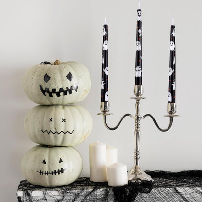 LIUBUJINGYING 12 Pcs 10in Taper Candles Black&White Ghost Taper Candle Unscented Smokeless Long-Last BurnTime Candles Birthday Party Table Centerpieces Decor