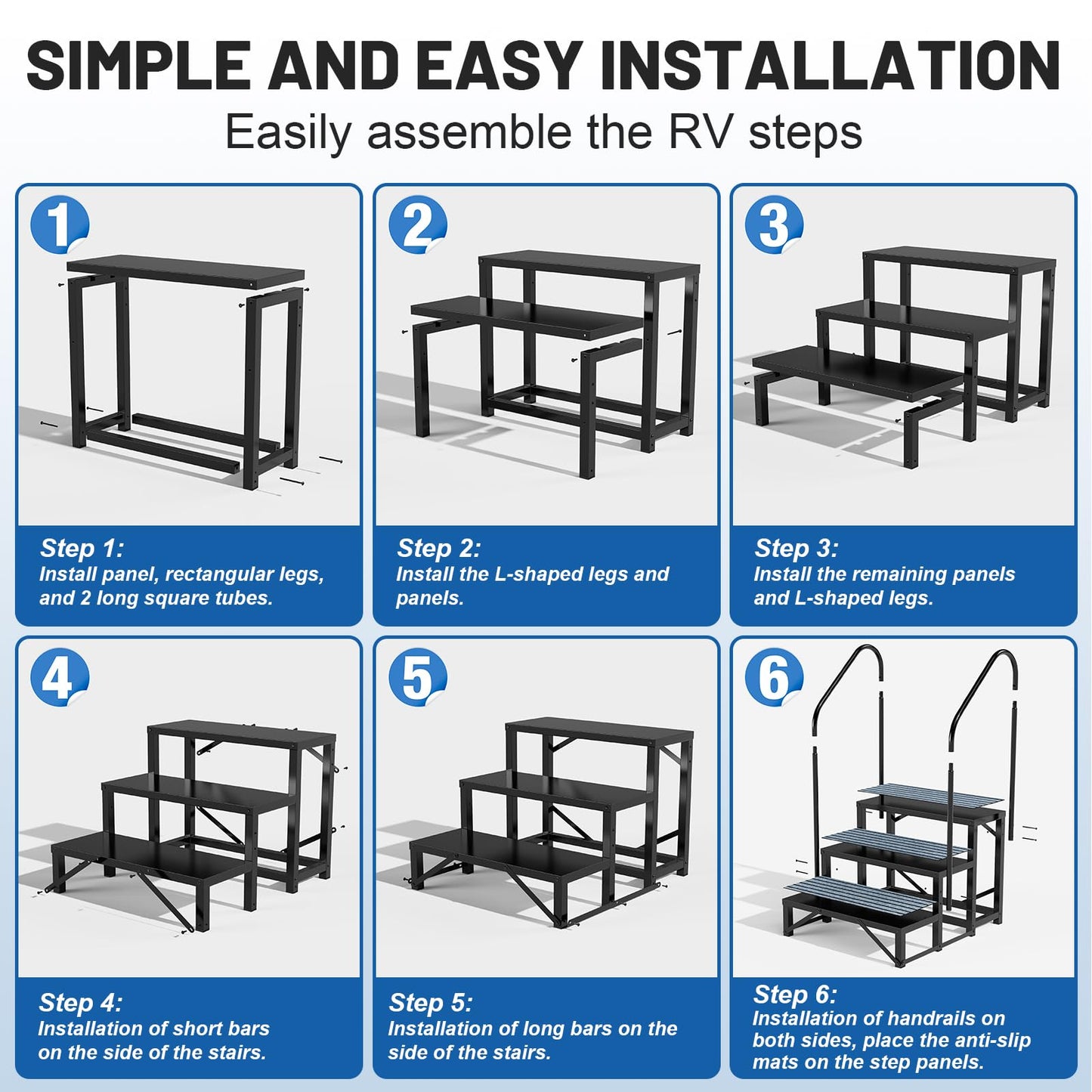 RV Steps Spa Steps with Handrail - 3 Step Hot Tub Steps Trailer Steps Mobile Home Stairs for 5th Wheel RV, Trailer, Hot Tub, Pool, Porch with Non-Slip Mats