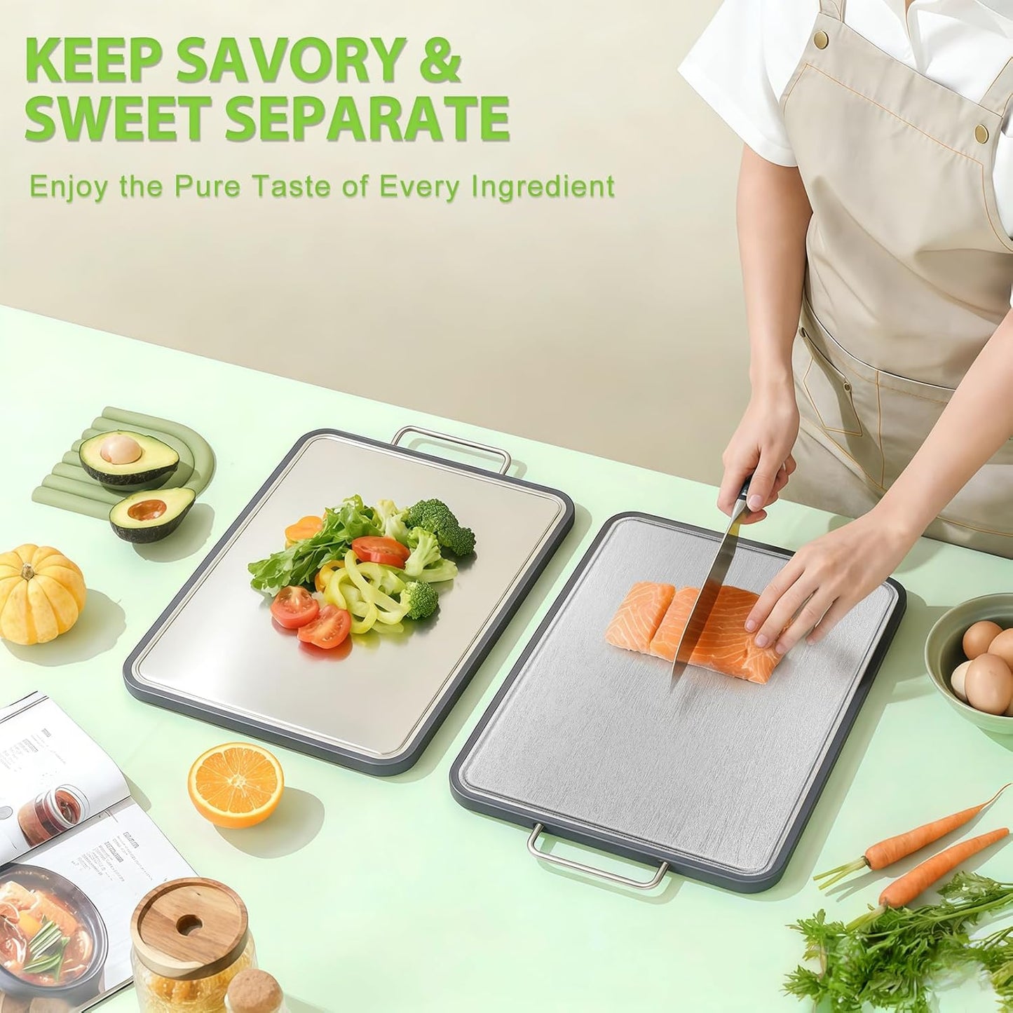 Stainless Steel Cutting Board - 17" x 11" Heavy Duty Chopping Board with Juice Grooves | Non-Slip & Dishwasher Safe