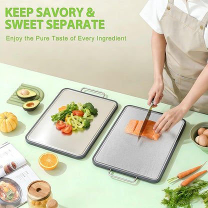 Stainless Steel Cutting Board - 17" x 11" Heavy Duty Chopping Board with Juice Grooves | Non-Slip & Dishwasher Safe